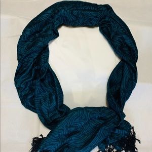 Shimmering Peacock Blue & Black Swirled Scarf